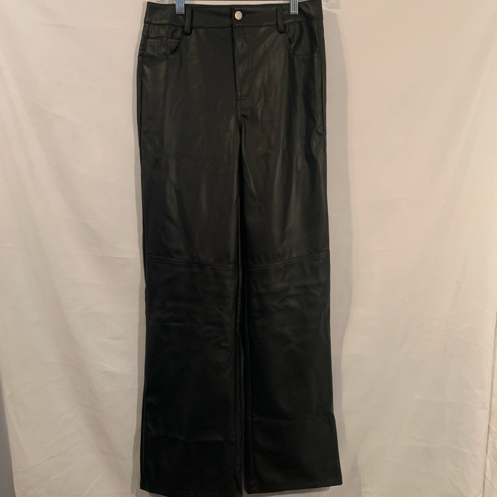 New Wet Seal Women’s Black Leather Straight Leg Pants Size S